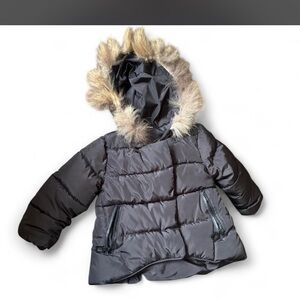 Amazon Kids Black Puffer Jacket with Faux Fur Hood